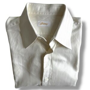 Brioni Shirt Men’s White Herringbone All Cotton Button Down Size 41/16
